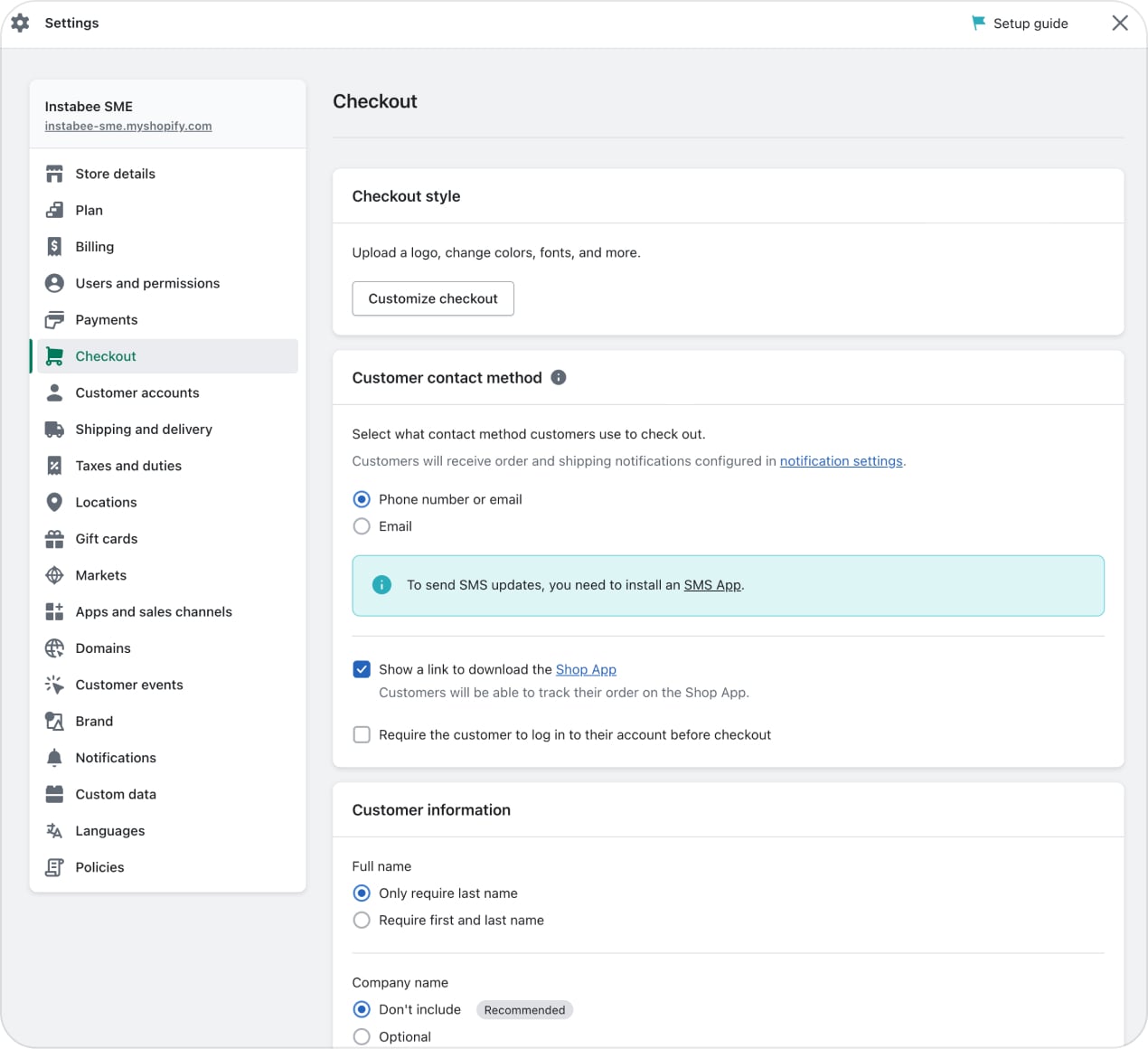 Instabox Shopify settings